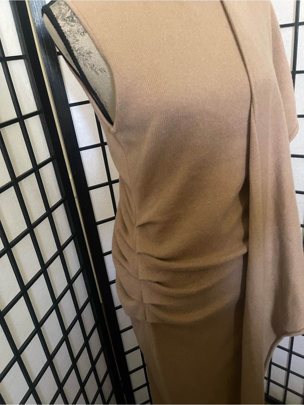 Jonathan Simkhai One-Shoulder Ruched Knit Dress in Camel